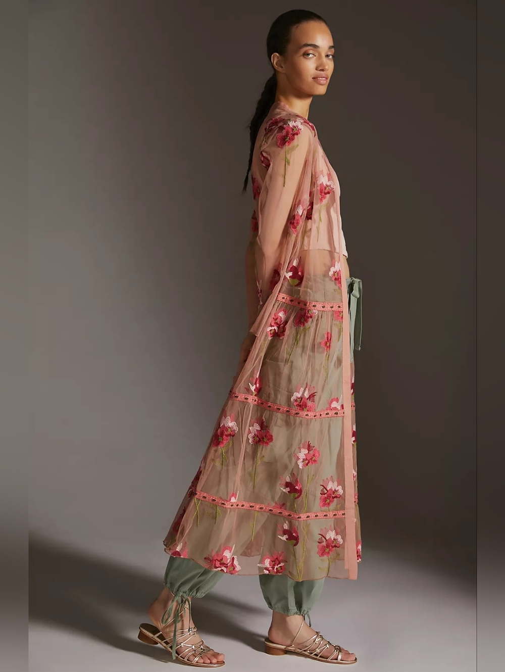 Anthropologie Bl-nk Pink Tulle Kimono Floral Embroidered OS - Picture 4 of 8